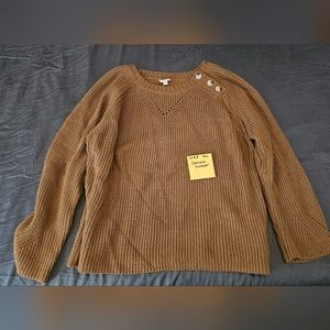 Ladies Oversized Tan Sweater with Button Detail